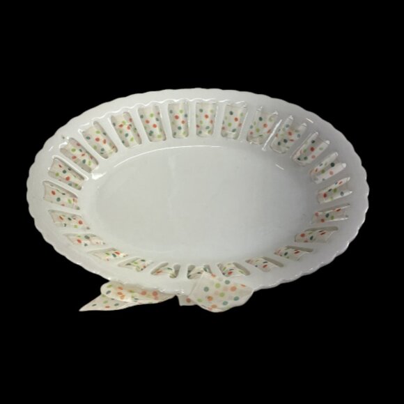 PARTY PLATE -- Ceramic, Bread/Candy/Cookies/Favors, Polka Dot Ribbon Wrapped - Picture 4 of 9